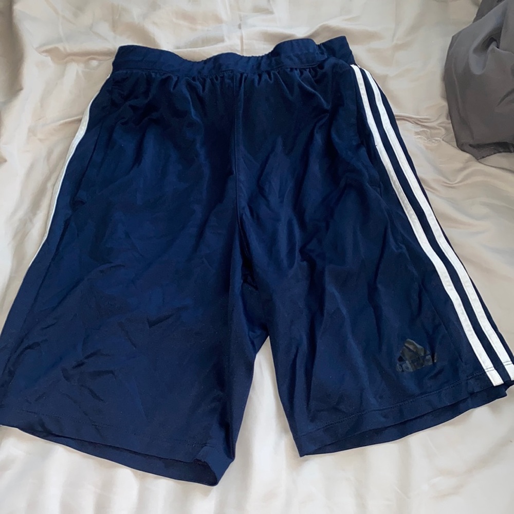 Navy striped adidas basketball/athletic shorts